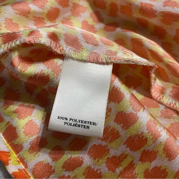 Ann Taylor Orange Yellow Printed Ruffle V Neck Sleeveless Top - Picture 5 of 5